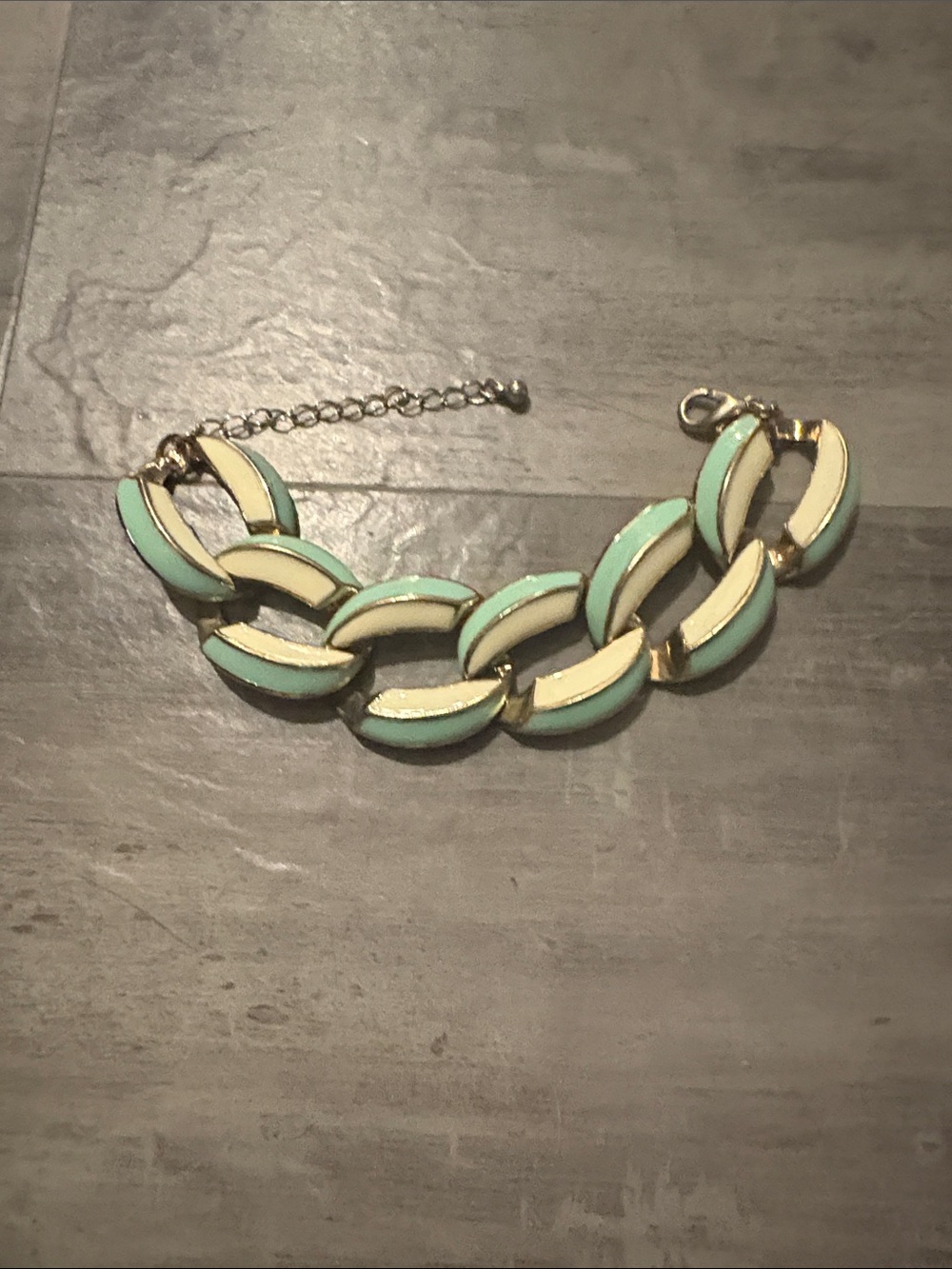 Mint and Cream Enamel Link Bracelet - Women's Fashion Jewelry
